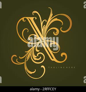 Fiori d'oro monogramma con lettere e motivi floreali logo illustrazioni vettoriali per il logo del tuo lavoro, t-shirt di merchandising, adesivi e disegni di etichette, poster, saluto Illustrazione Vettoriale