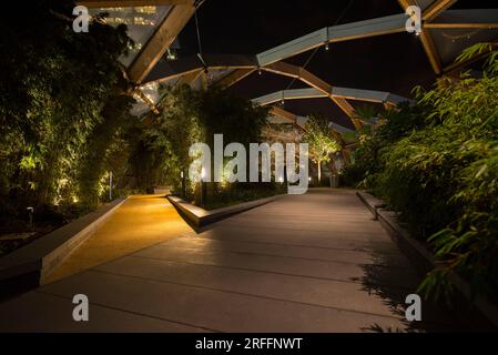 Crossrail Roof Garden a Canary Wharf di notte Foto Stock