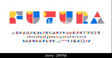 Font Bauhaus, tipo geometrico retro o carattere art deco e caratteri in grassetto alfabeto, lettere ABC vettoriali. Font Bauhaus astratto vintage o moderno con Illustrazione Vettoriale