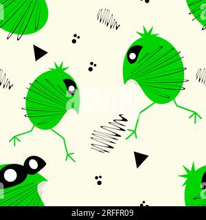 I mostri dei cartoni animati sono un motivo senza cuciture. Personaggi dei cartoni animati verdi su sfondo bianco. Modello senza cuciture per tessuti e altri prodotti. Doodle. Foto Stock