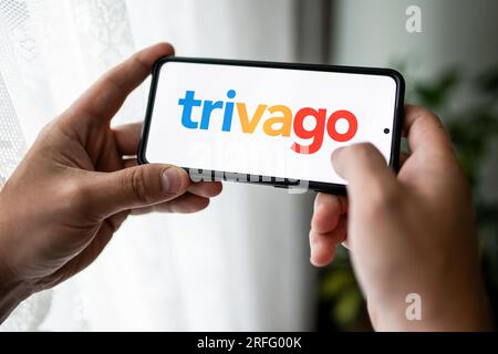 Polonia. 13 luglio 2023. In questa foto è mostrato un logo Trivago visualizzato su uno smartphone. (Immagine di credito: © Mateusz Slodkowski/SOPA Images via ZUMA Press Wire) SOLO USO EDITORIALE! Non per USO commerciale! Foto Stock