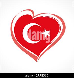 Logo Turkey Heart. Insegna Love Turkey emblema di viaggio. Design della T-shirt. Amo il concetto di icona di Ankara. Forma creativa del cuore con colpo di spazzolamento. Holida di stato Illustrazione Vettoriale