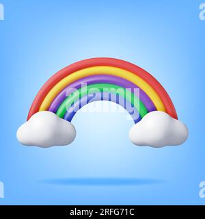 Arcobaleno fumetto 3d con nuvole Illustrazione Vettoriale