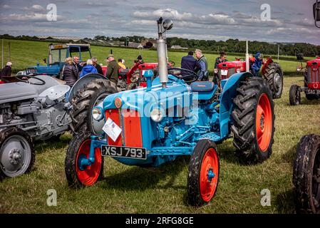 Trattore Classwic Fordson in blu e arancione, visto in una mostra di trattori d'epoca Ayr Foto Stock