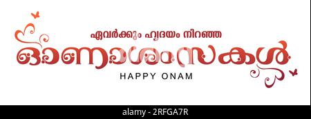 Happy onam stile lettera malayalam (traduzione malayalam: Happy onam) Illustrazione Vettoriale