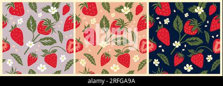 Set grafico vettoriale colorato con motivo Strawbery senza cuciture Illustrazione Vettoriale