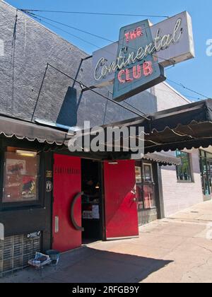 Cartello per il Continental Club: Leggendario luogo di ritrovo musicale ad Austin, Texas Foto Stock