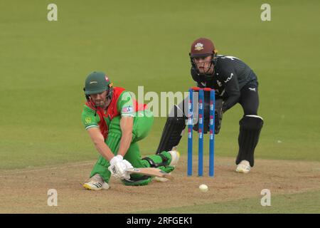 Londra, Regno Unito. 3 agosto 2023. Peter Handscomb del Leicestershire mentre Surrey affronta il Leicestershire nella Metro Bank One-Day Cup al Kia Oval. Credito: David Rowe/Alamy Live News Foto Stock