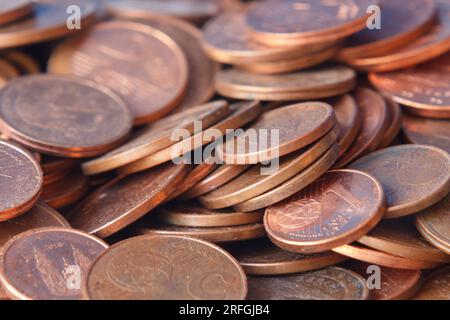 Gruppo di monete da cent in euro accumulate, Spagna Foto Stock
