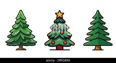 Imposta l'icona dell'albero di Natale. Stile semplice. Illustrazione vettoriale Illustrazione Vettoriale