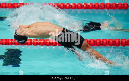 Matz Topkin estone nella finale maschile di S4 50m Backstroke durante il quarto giorno dei Campionati mondiali di nuoto Para 2023 al Manchester Aquatics Centre di Manchester. Data foto: Giovedì 3 agosto 2023. Foto Stock