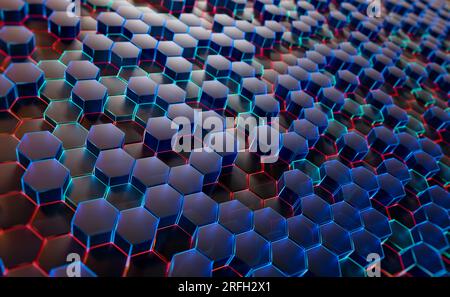 Sfondo 3D astratto con esagono a colori, sfondo tecnologico moderno con esagoni estrusi Foto Stock