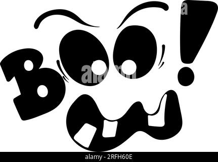 Cartoni animati halloween clip art di un fantasma con un volto spaventoso che dice Boo! Illustrazione Vettoriale