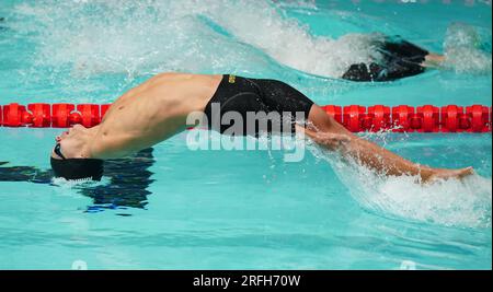 Matz Topkin estone nella finale maschile di S4 50m Backstroke durante il quarto giorno dei Campionati mondiali di nuoto Para 2023 al Manchester Aquatics Centre di Manchester. Data foto: Giovedì 3 agosto 2023. Foto Stock