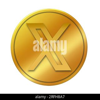 La piattaforma di social media X, precedentemente nota come Twitter, presto aggiungerà servizi finanziari ai suoi utenti e offrirà criptovalute e trading azionario. Immagine che mostra golde Foto Stock