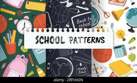 Set vettoriale di modelli senza cuciture scolastiche Illustrazione Vettoriale