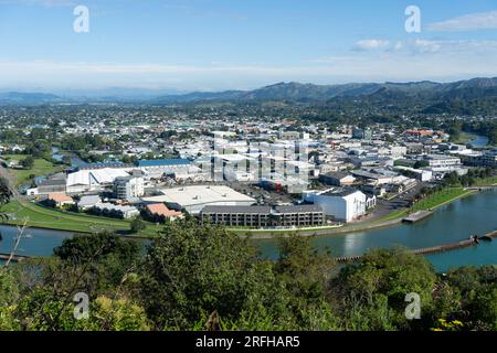 Affacciato sulla città di Gisborne, nuova Zelanda, da Kaiti Hill Foto Stock