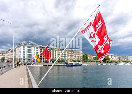 Pont du Mont-Blanc (Ponte del Monte bianco) sul fiume Rhône, Ginevra (Genève) Cantone di Ginevra, Svizzera Foto Stock