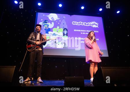 Edimburgo. Scozia, Regno Unito. 3 agosto 2023. Press Call: Evento di lancio della mongolfiera dorata e presentazione al Teviot Row House. Edimburgo. Foto: Pako Mera/Alamy Live News Foto Stock