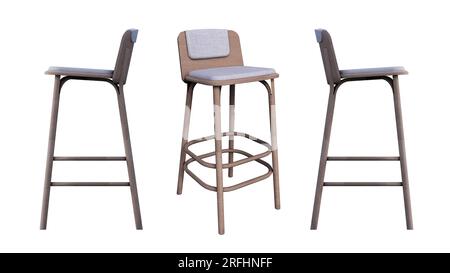 sedia da bar scandinava in legno naturale e tessuto per la sala da pranzo e il set cucina Foto Stock