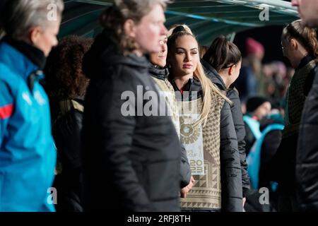 Hamilton, nuova Zelanda. 25 luglio 2023. Coppa del mondo femminile FIFA 2023 gruppo A - Alisha Lehmann nella cabina della partita Svizzera-Norvegia. DAT do/Alamy Live News. Foto Stock