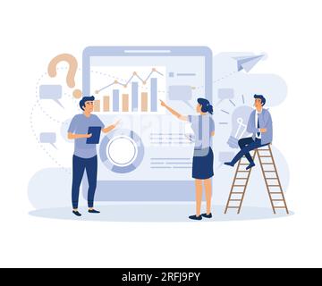 Modern Business Analytic, businessmen Analysts Team, colleghi che studiano grafici, Stock Market Statistics, flat vector Modern Illustration Illustrazione Vettoriale