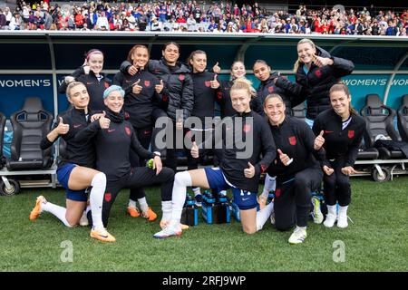 Auckland, Auckland, nuova Zelanda. 22 luglio 2023. I membri degli USA sostituti si pongono prima dell'inizio della partita del gruppo e della Coppa del mondo FIFA WomenÃs 2023 contro il Vietnam all'Eden Park Stadium di Auckland, nuova Zelanda, USA 3:0 Vietnam (immagine di credito: © Ira L. Black/ZUMA Press Wire) SOLO PER USO EDITORIALE! Non per USO commerciale! Foto Stock