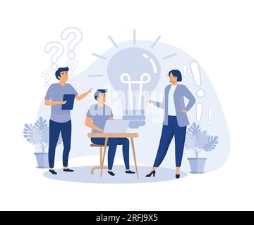 Colleghi aziendali che lavorano in ufficio, impiegati che discutono di progetto. Brainstorming o generazione di nuove idee in Team. disegno vettoriale piatto moderno Illustrazione Vettoriale