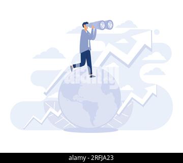 Concetti di possibilità di lavoro o di investimento, visione economica mondiale o commercio mondiale, disegno vettoriale piatto moderno Illustrazione Vettoriale