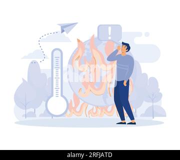 Effetto serra, cambiamento climatico, riscaldamento globale, risparmio di carburante, stoccaggio di energia, illustrazione moderna a vettore piatto Illustrazione Vettoriale