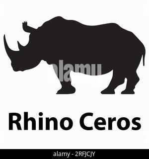 Un'illustrazione vettoriale della silhouette di Rhino Ceros nero Illustrazione Vettoriale