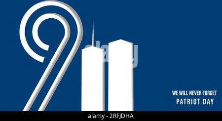 11 settembre: striscione orizzontale per il patriot day con carta in stile Illustrazione Vettoriale
