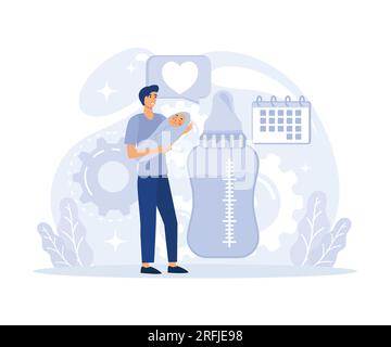 Questioni relative alla parità di genere nell'educazione dei minori. tendenze nella condivisione della cura dei bambini, congedo di paternità, illustrazione moderna a vettore piatto Illustrazione Vettoriale