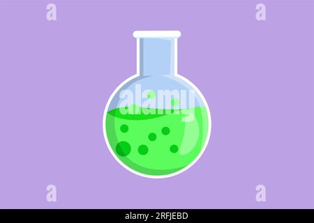 Disegno grafico del design piatto logo, icona, etichetta, simbolo dell'attrezzatura da laboratorio per la ricerca chimica. Vetreria da laboratorio per chimica. Provetta per analisi da laboratorio graduata, Foto Stock