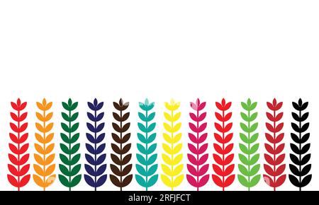 Spikelets vegetali colorati su sfondo bianco. Spazio di copia per il testo. Illustrazione vettoriale. Illustrazione Vettoriale