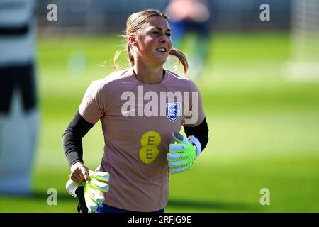 L'inglese Mary Earps in azione durante una sessione di allenamento al Central Coast Stadium di Gosford, Australia. Data immagine: Venerdì 4 agosto 2023. Foto Stock