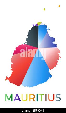 Forma Mauritius dai colori vivaci. Logo dell'isola in stile geometrico multicolore. Design moderno e alla moda. Illustrazione vettoriale creativa. Illustrazione Vettoriale