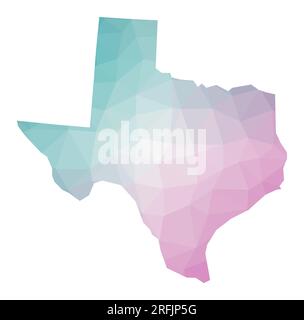 Mappa poligonale del Texas. Illustrazione geometrica dello stato degli Stati Uniti in colori ametista smeraldo. Cartina del Texas in basso stile poli. Illustrazione Vettoriale