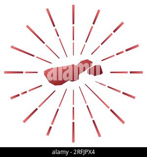 L'isola madre de Dios è soleggiata in pendenza. Mappa dei bordi con raggi stellari colorati. Illustrazione Vettoriale