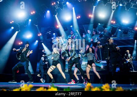 Skanderborg, Danimarca. 3 agosto 2023. Il cantante, compositore e ballerino americano Jason Derulo esegue un concerto dal vivo durante il festival musicale danese SmukFest 2023 a Skanderborg. (Foto: Gonzales Photo/Alamy Live News Foto Stock