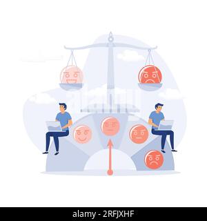 Scala dell'umore, l'uomo risolve i problemi e riduce la pressione psicologica, persona stanca a causa del sovraccarico emotivo e di lavoro. illustrati vettoriali moderni e piatti Illustrazione Vettoriale