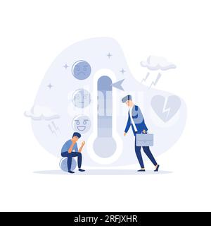 Le persone sono sulla scala dell'umore tasso di stress. Frustrazione e stress, lavoro eccessivo, diagnosi di depressione disturbo mentale. illustrazione vettoriale moderna piatta Illustrazione Vettoriale
