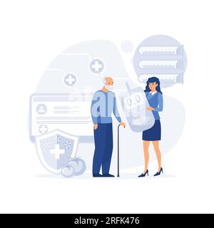 Concetto di controllo del diabete e assistenza sanitaria. Medico che controlla il livello di zucchero nel sangue, vettore piatto illustrazione moderna Illustrazione Vettoriale