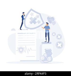 Concetto di assicurazione sanitaria, finanza e servizio medico. illustrazione moderna a vettore piatto Illustrazione Vettoriale