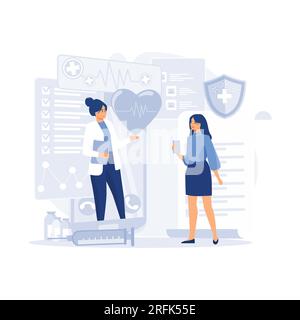 Servizi medici online, consulenza e concetto di telemedicina, vettore piatto illustrazione moderna Illustrazione Vettoriale