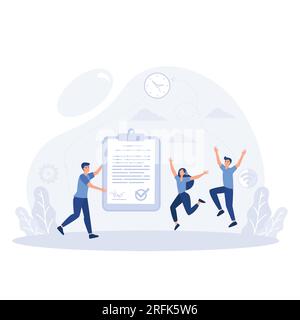 Hands Hands Holds carta richiesta di approvazione prestito documento. Ipoteca o modulo di credito con timbro approvato, illustrazione moderna a vettore piatto Illustrazione Vettoriale
