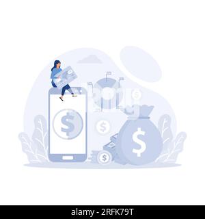 Transazioni finanziarie, transazioni di pagamento non in contanti, illustrazione moderna a vettore piatto Illustrazione Vettoriale