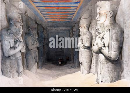 Interno del Tempio di Aboo Simbel Nubia illustrazione di David Roberts . Originale della New York Public Library. Foto Stock