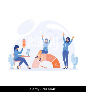 Dipendente mentalmente sano, basso livello di stress, indicatore di buon umore, vettore piatto illustrazione moderna Illustrazione Vettoriale