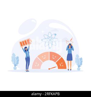 Livello di stress, scala dell'umore, Burnout e aumento della produttività. Depresso e malattia mentale, illustrazione moderna a vettore piatto Illustrazione Vettoriale